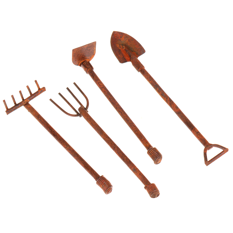 Gardening Tool - 4 個 1:12 ドールハウスミニチュア園芸ツールシャベル熊手鍬モデルファーム装飾おもちゃドールハウスアクセサリー