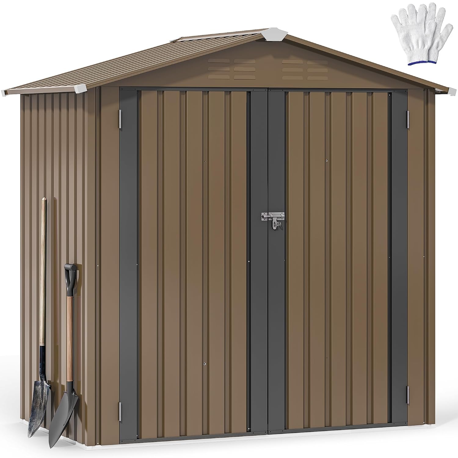 Gardening Tool - 6x4フィートの金属製屋外収納庫、防水ツール小屋、頑丈な収納ユニット、ロック可能なドアと通気孔付き、カスタムメイドに最適