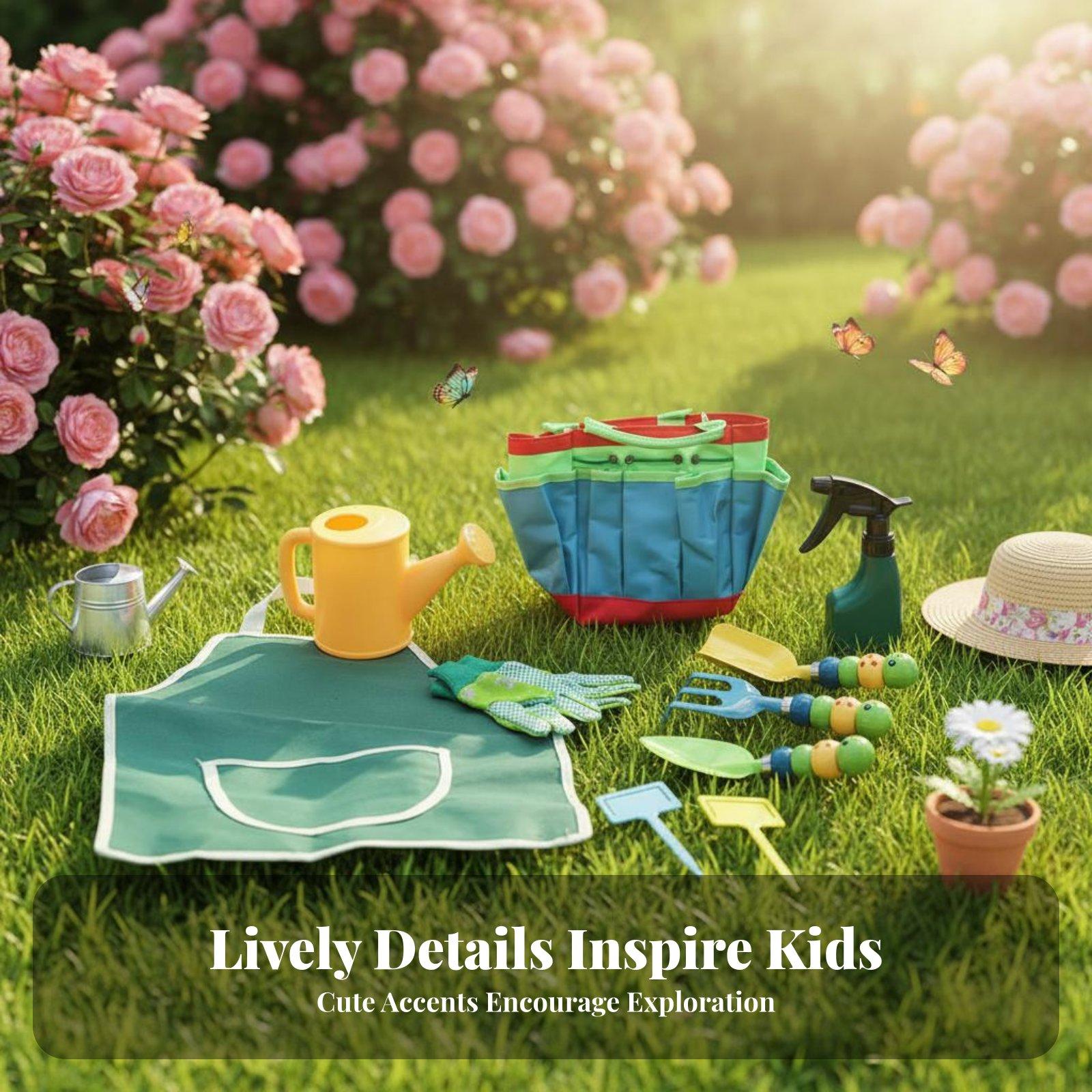 Gardening Tools For Young Children - 10点セット 子供用ガーデニングツールセット 子供サイズのガーデニングツール 金属製ヘッド ミニと熊手セット 女の子、幼児向け