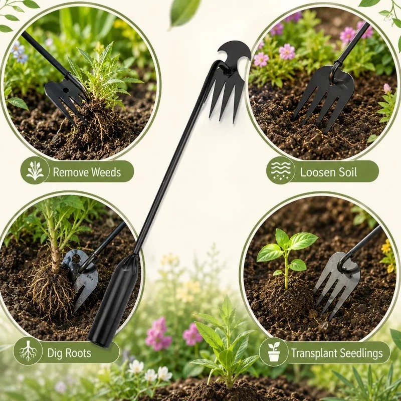 2in1ガーデンレーキ手動種子草根除去ツールプーラーシャベル - Weed Puller のレビューと価格