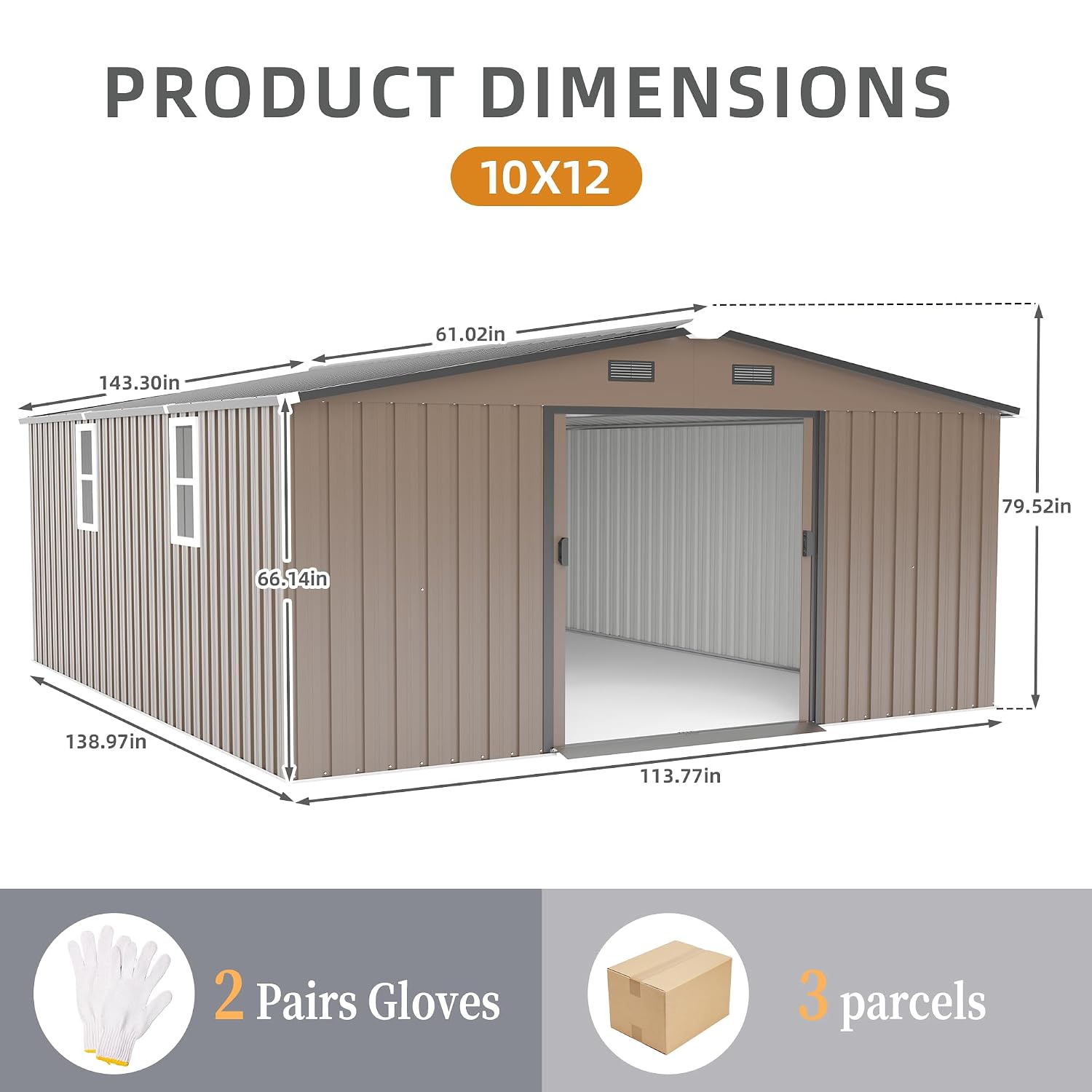 10x12フィートの屋外収納庫、大きな金属製ガーデンシェッド - Gardening Tool のレビューと価格