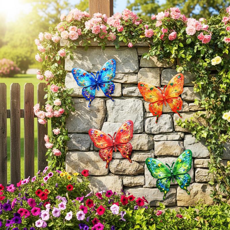 新発売 1/4個入り アウトドア彫刻 鮮やかな金属製蝶のウォ - Gardening Tools For Sale のレビューと価格