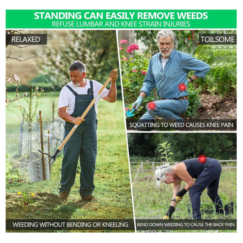 長い柄の雑草抽出ツール,4つの爪のスチールヘッドを備えた竹製 - Weed Puller のレビューと価格