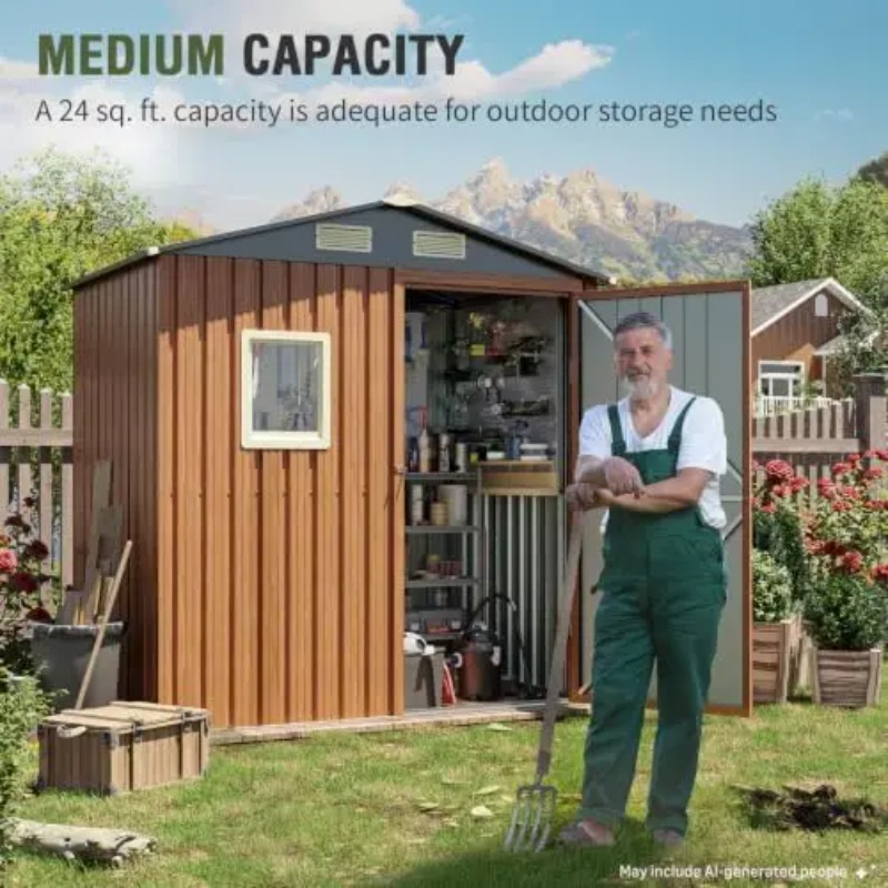 屋外収納庫 6x4フィート、窓付きロック可能な金属製ガーデン - Gardening Tool のレビューと価格