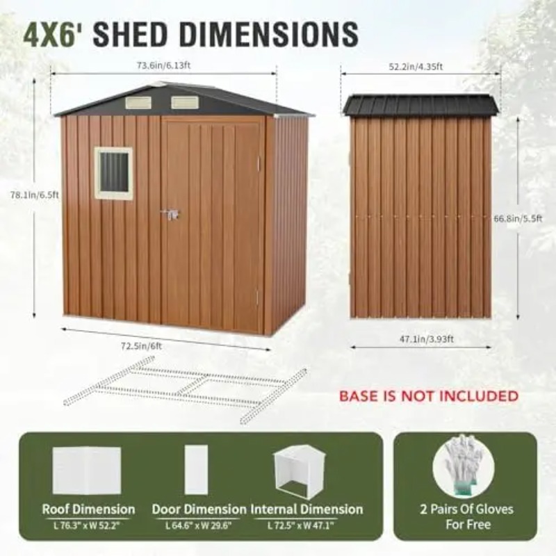屋外収納庫 6x4フィート、窓付きロック可能な金属製ガーデン - Gardening Tool のレビューと価格