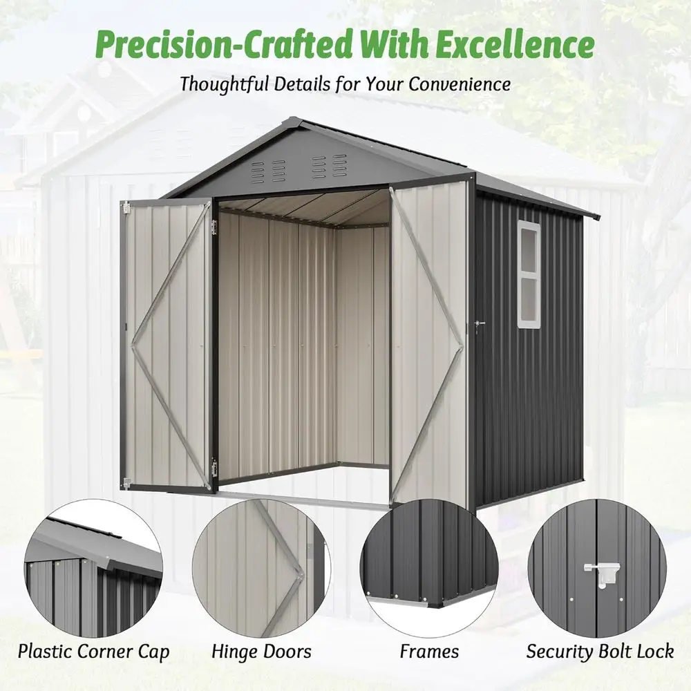 6x6フィートの亜鉛メッキ鋼製屋外収納庫（ロック可能なドア、 - Gardening Tool のレビューと価格